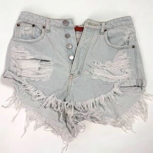 Signature8 Light Blue Distressed High-Rise Denim Shorts